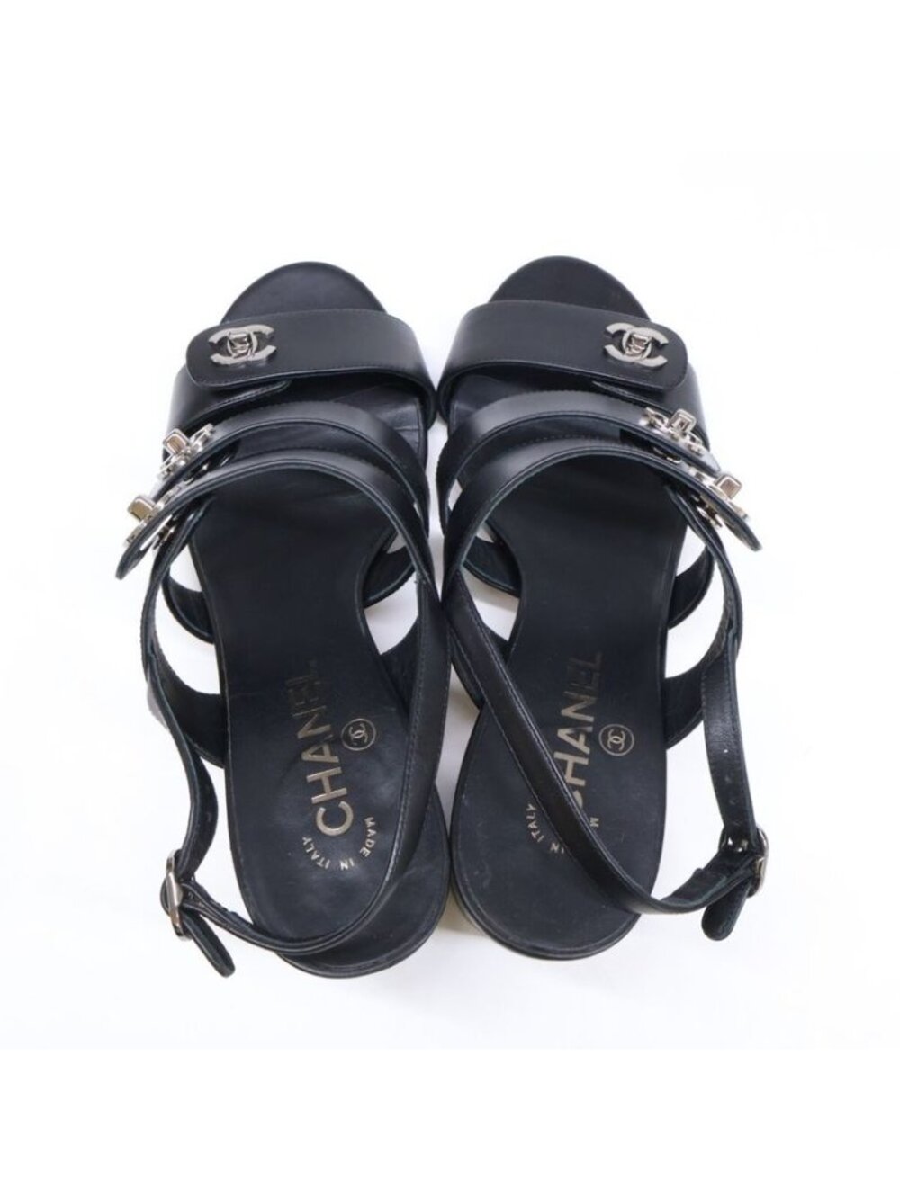 ★SOLD★ Chanel CC Logo Turnlocks Ring Back Sandals 2C - Picture 6 of 10